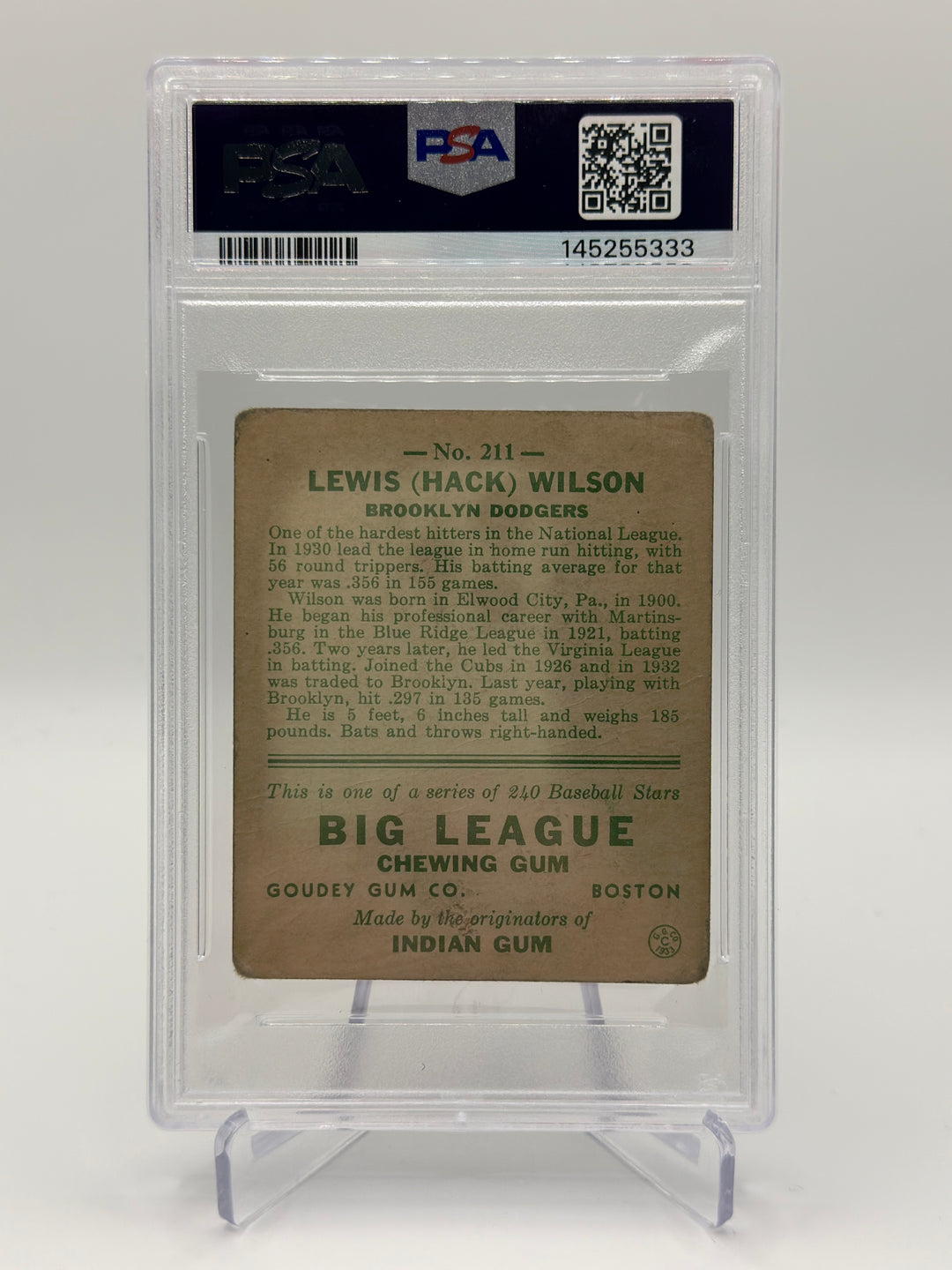 1933 Goudey Hack Wilson #211 PSA 1