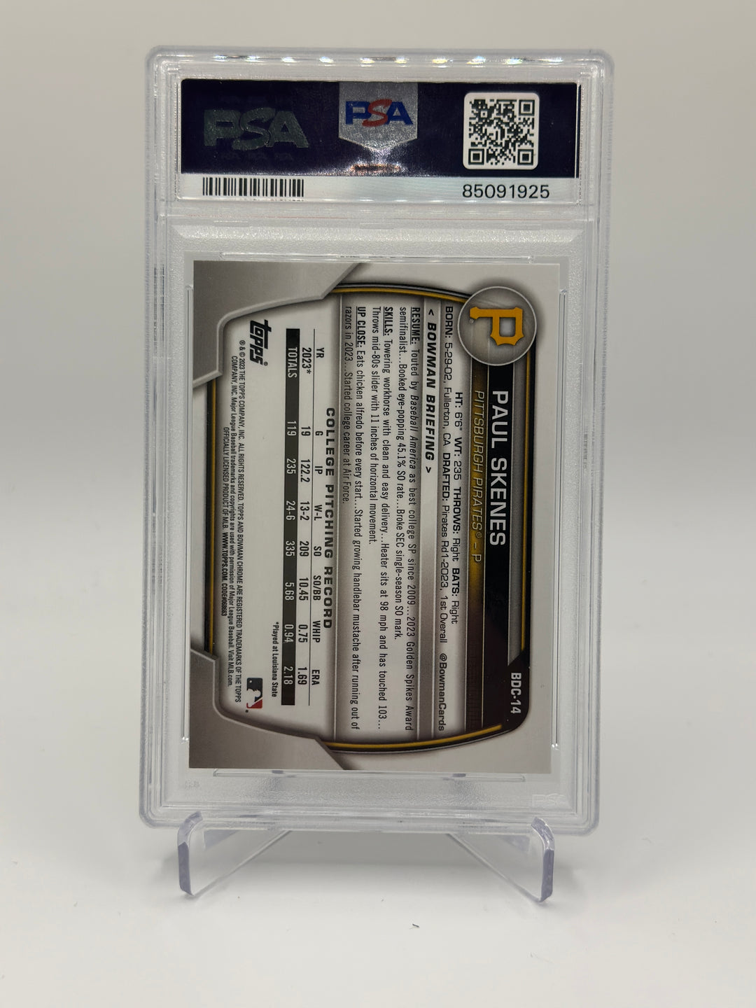 2023 Bowman Chrome Draft Paul Skenes #BDC14 PSA 10