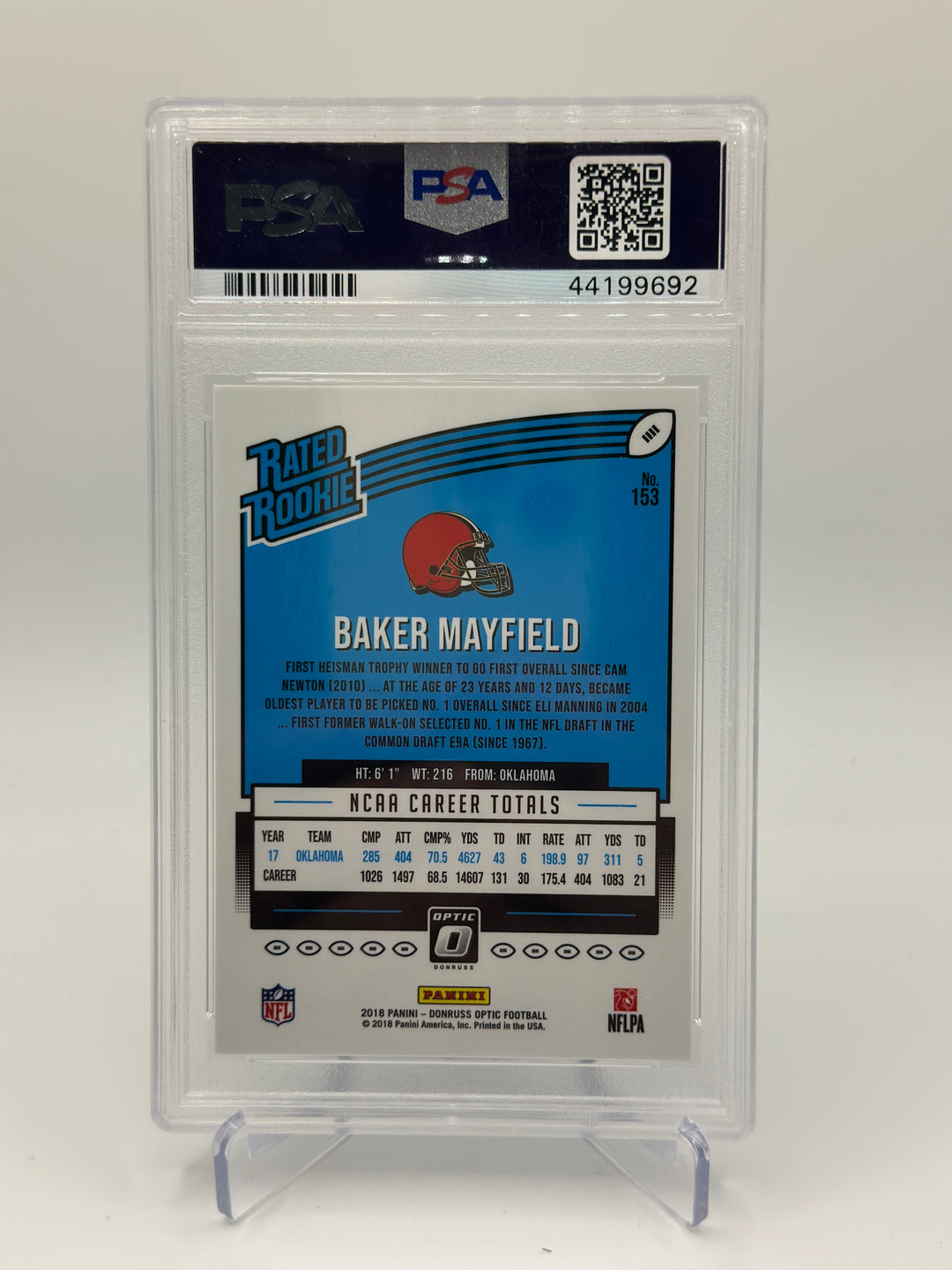 2018 Optic Baker Mayfield #153 PSA 10