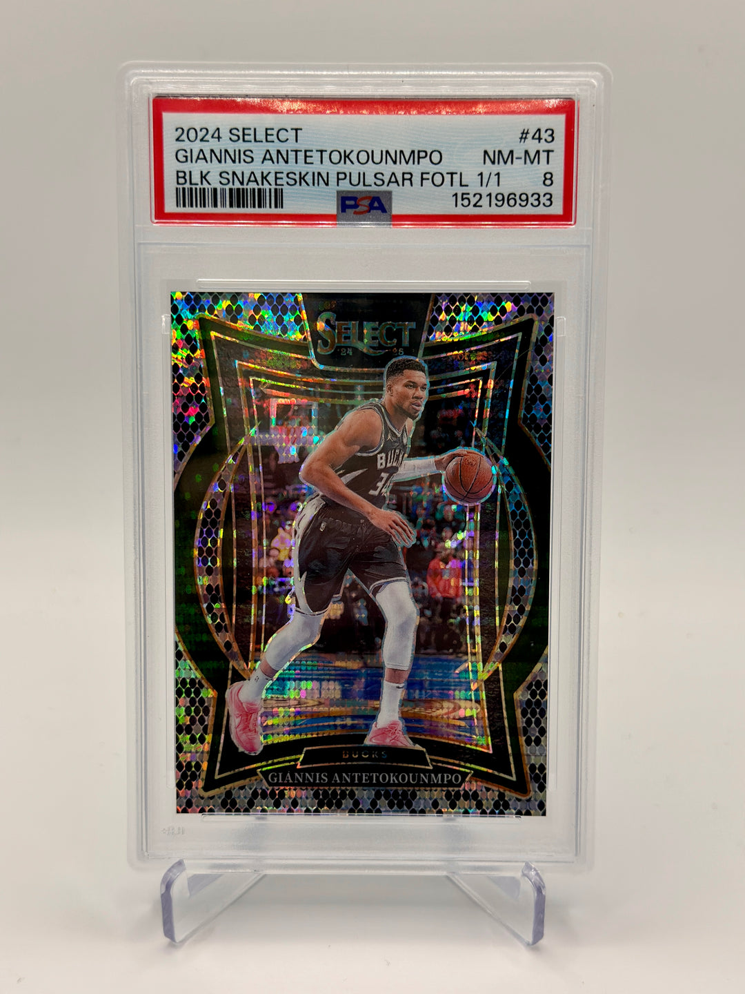 2024 Select Giannis Antetokounmpo Black Snakeskin Pulsar 1/1 PSA 8