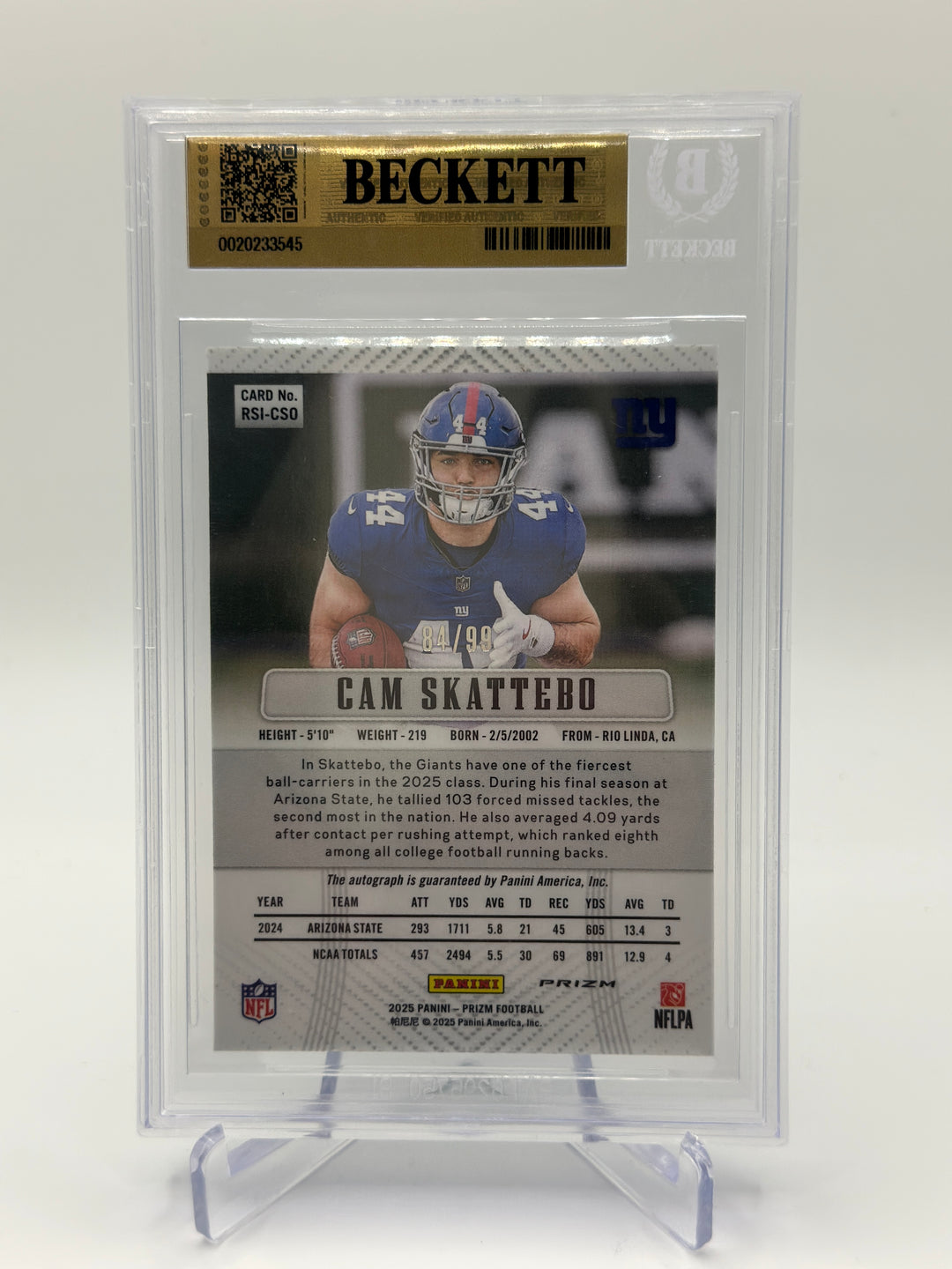 2025 Prizm Cam Skattebo Blue Ice Auto /99 BGS 9.5