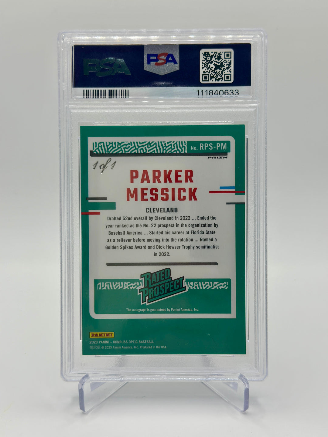 2023 Optic Parker Messick Rated Prospect Gold Vinyl 1/1 PSA 9