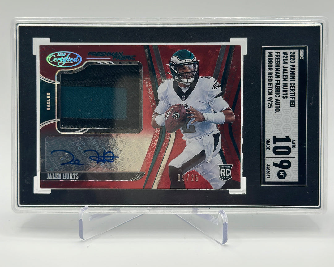 2020 Certified Jalen Hurts Freshman Fabric Auto /25 SGC 9 Auto 10