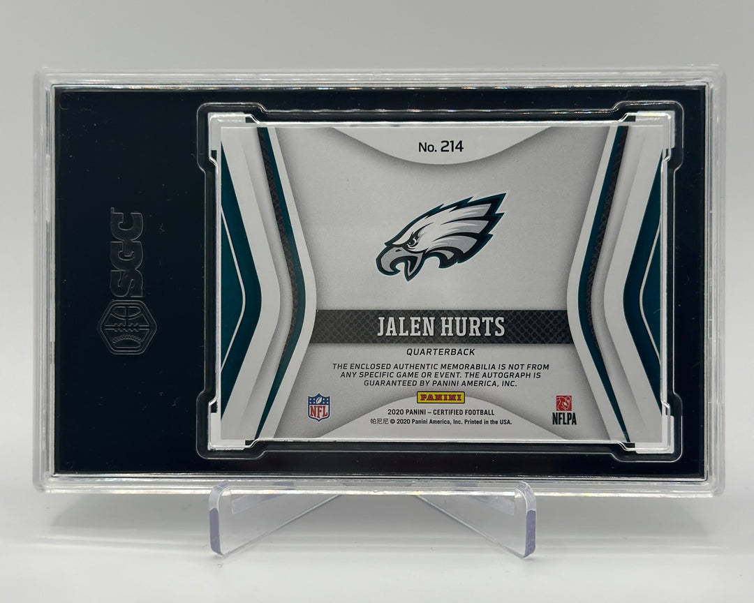 2020 Certified Jalen Hurts Freshman Fabric Auto /25 SGC 9 Auto 10