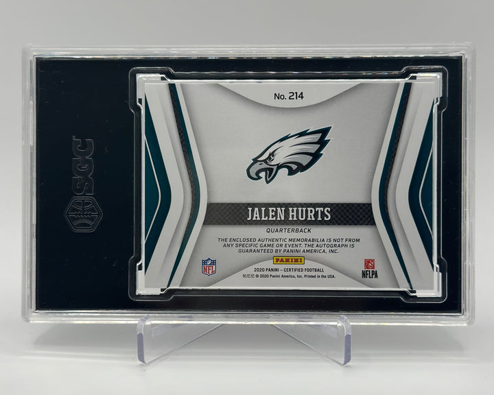 2020 Certified Jalen Hurts Freshman Fabric Auto /25 SGC 9 Auto 10