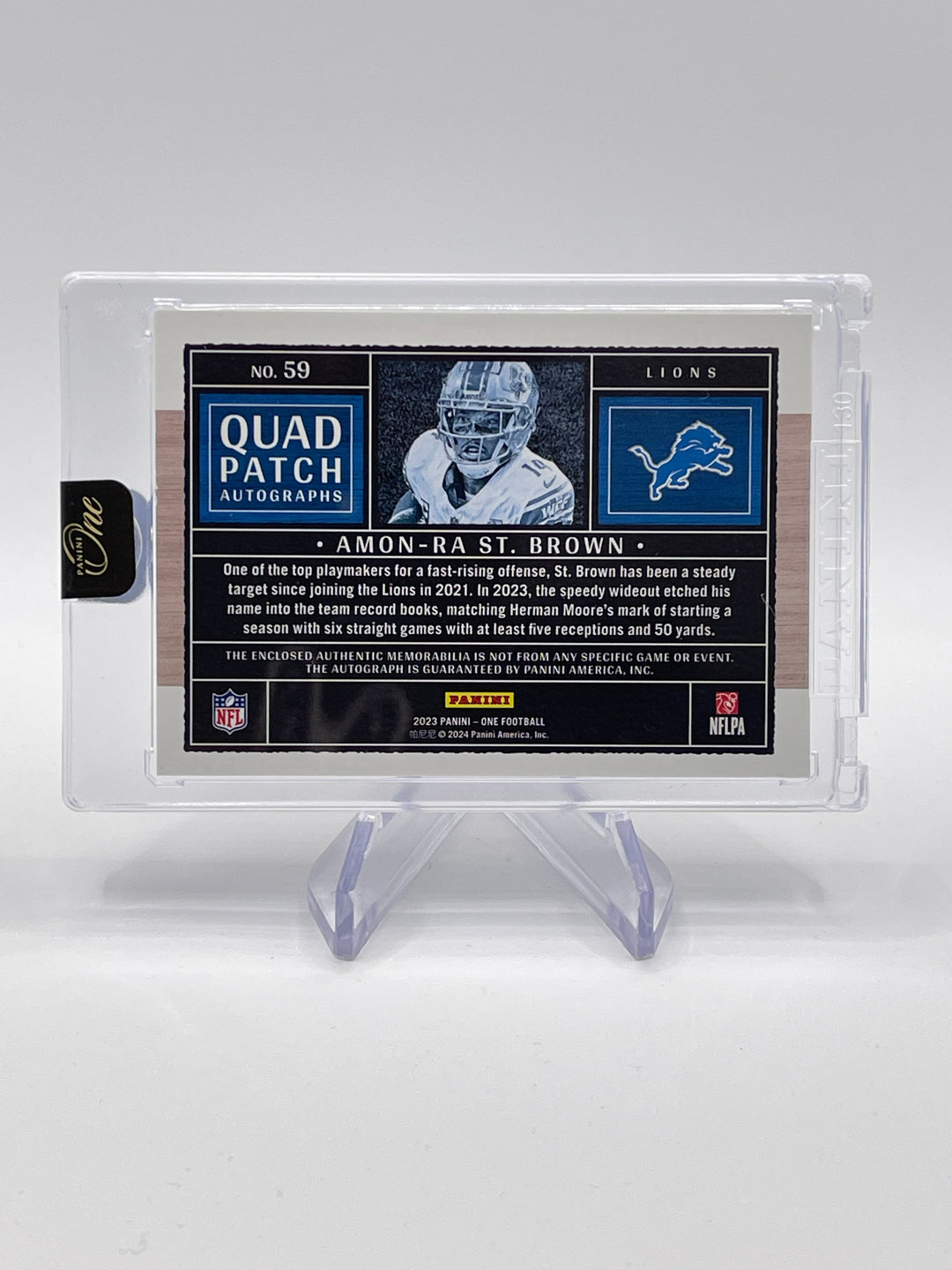 2023 Panini One Amon-Ra St. Brown #59 Quad Patch Auto /49