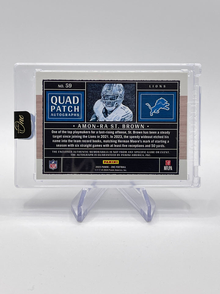 2023 Panini One Amon-Ra St. Brown #59 Quad Patch Auto /49