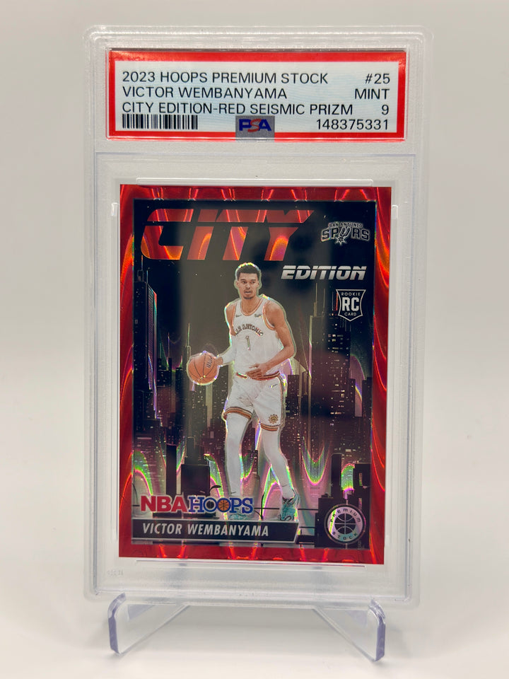2023-24 Hoops Premium Stock Victor Wembanyama City Edition Red /199 PSA 9