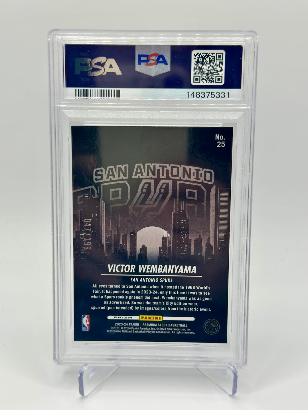 2023-24 Hoops Premium Stock Victor Wembanyama City Edition Red /199 PSA 9
