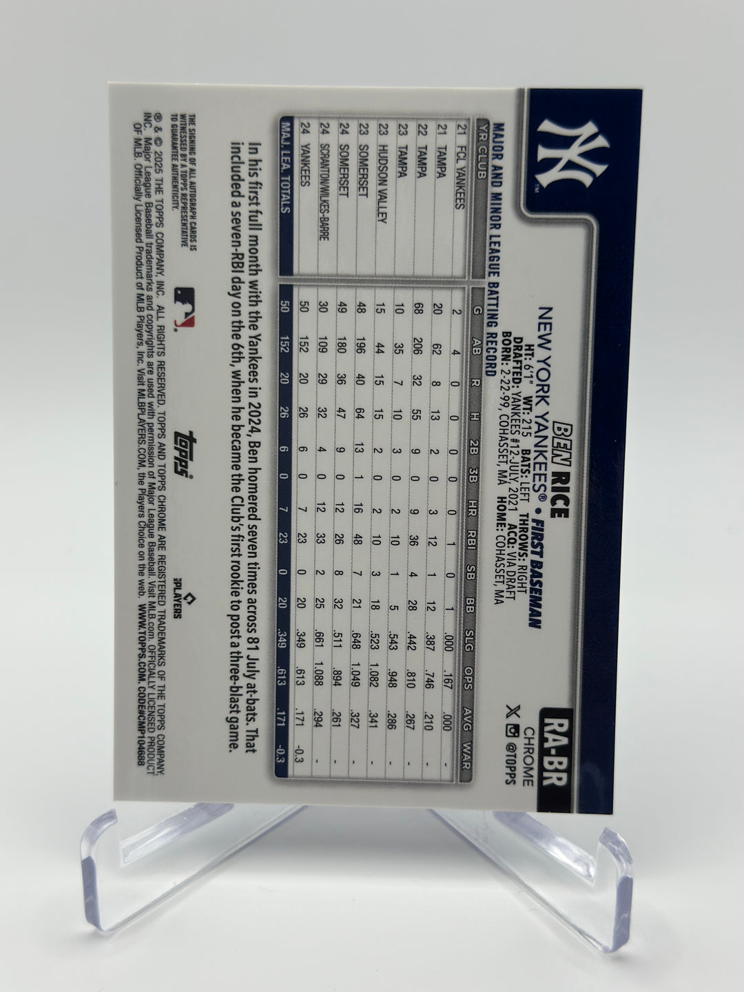 2025 Topps Chrome Ben Rice Auto /299