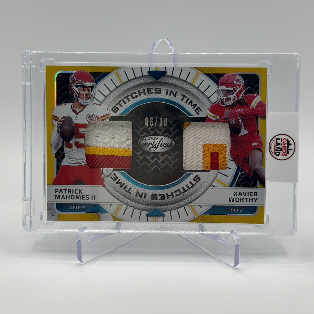 2024 Certified Patrick Mahomes II Xavier Worthy Stiches in Time Patches /10
