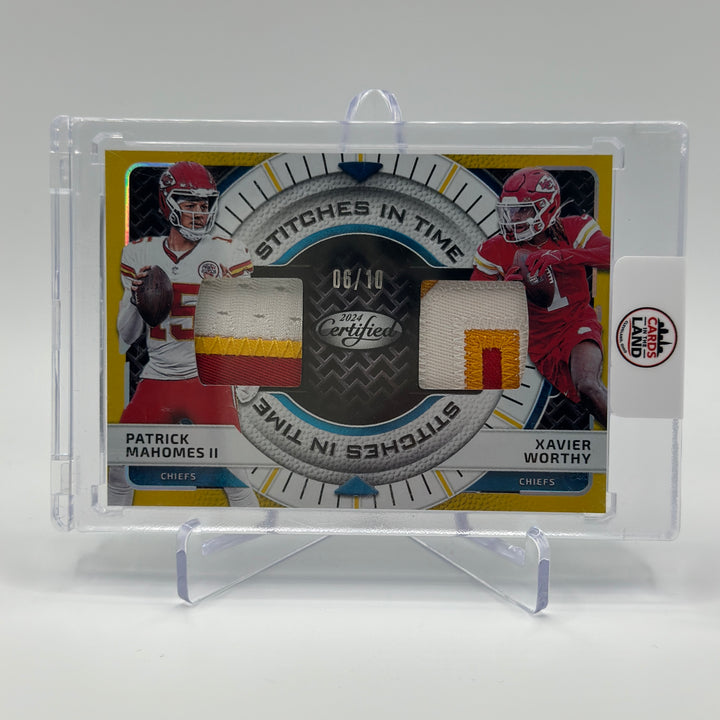 2024 Certified Patrick Mahomes II Xavier Worthy Stiches in Time Patches /10