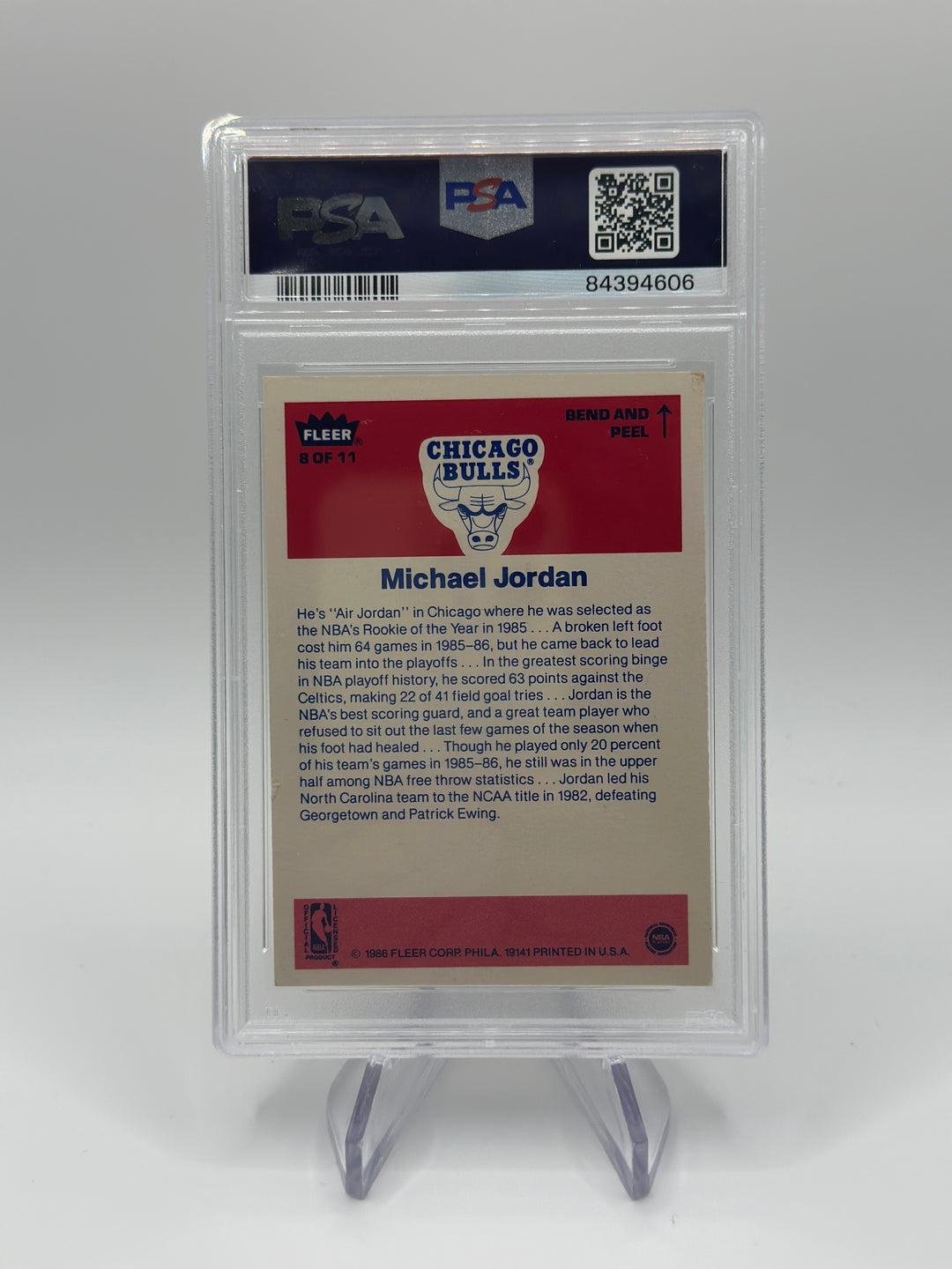 1986 Fleer Sticker Michael Jordan #8 PSA 4