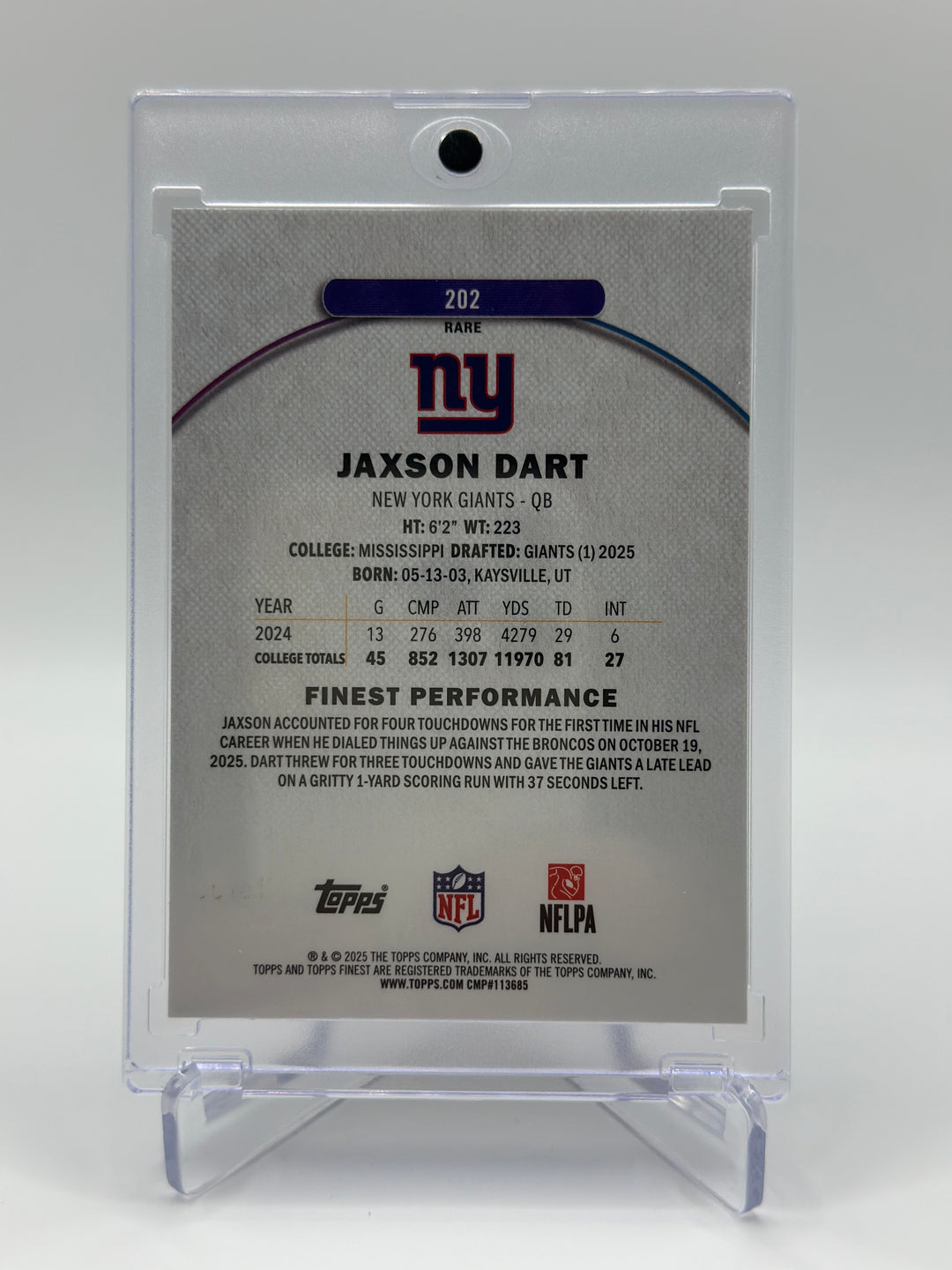 2025 Topps Finest Jaxson Dart /99 Rare