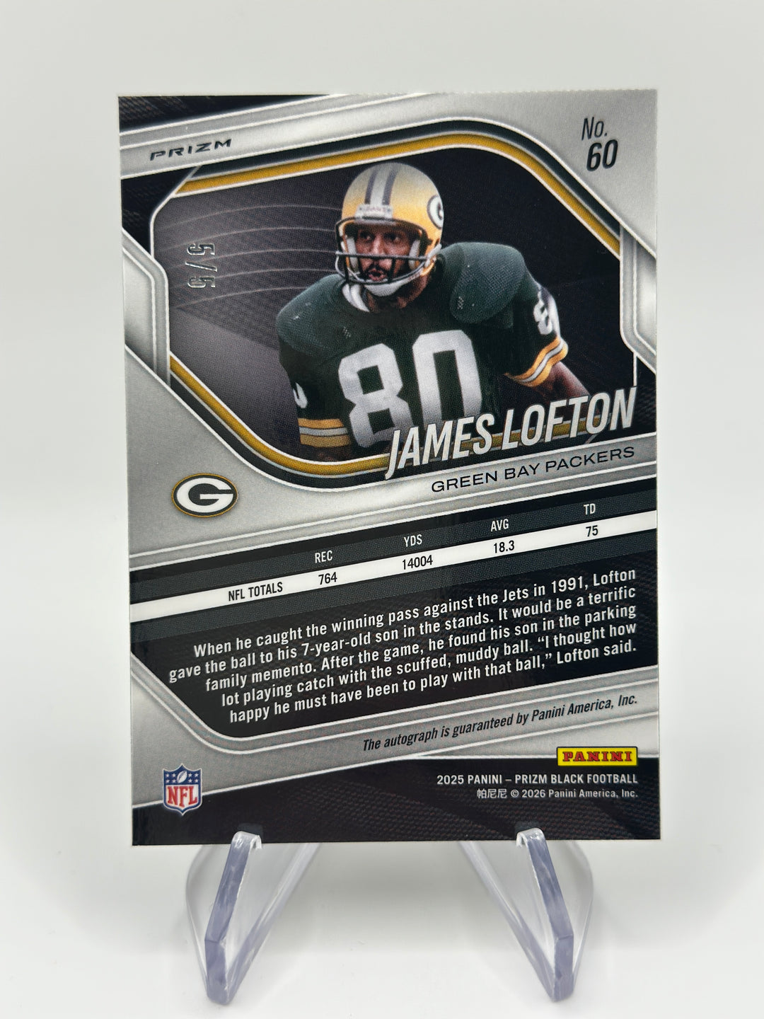 2025 Panini Prizm Black James Loften GOLD VINYL AUTO /5 Packers Legend