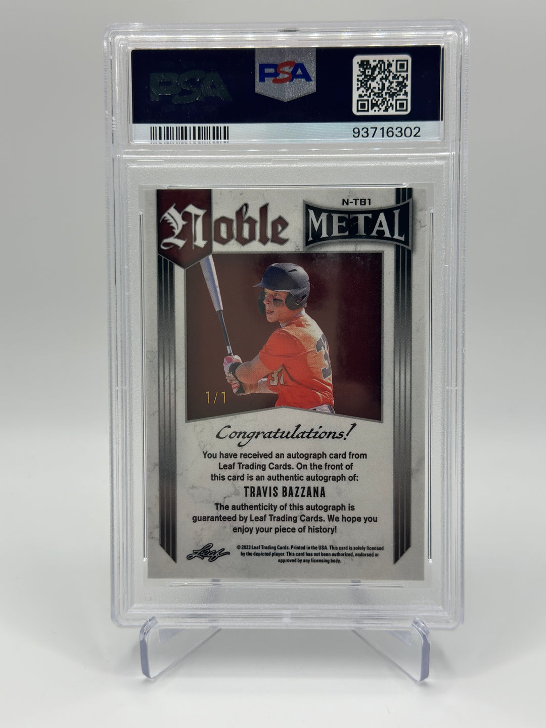 2023 Leaf Metal Travis Bazzana Noble Auto 1/1 PSA 10