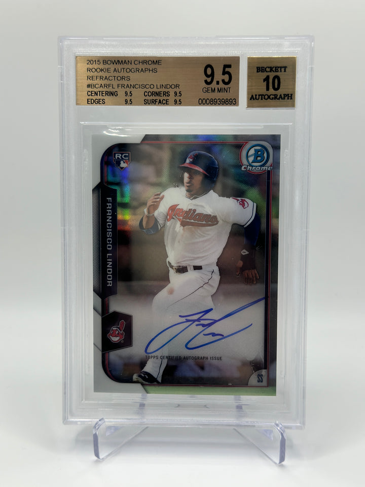 2015 Bowman Chrome Francisco Lindor Refractor Auto /499 BGS 9.5 AUTO 10
