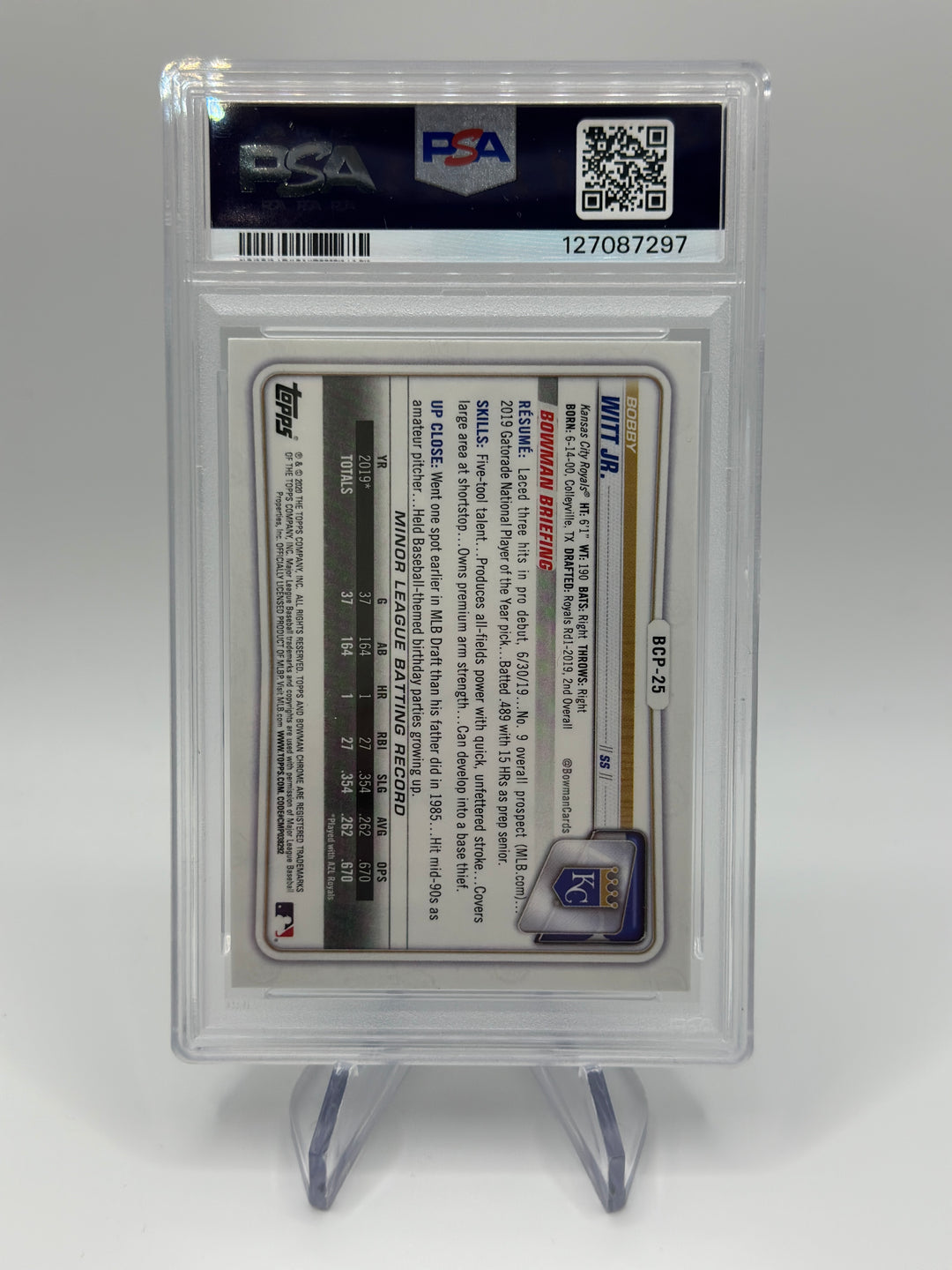 2020 Bowman Chrome Bobby Witt Jr. 1st #BCP25 PSA 10