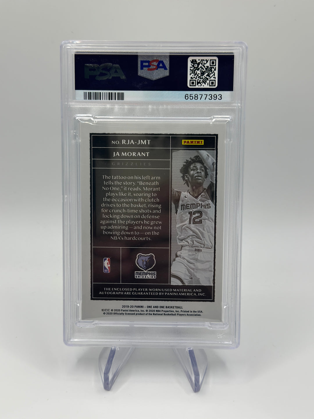2019 Panini One and One Ja Morant RPA Patch Auto /99 #JMT PSA 9 Auto 10