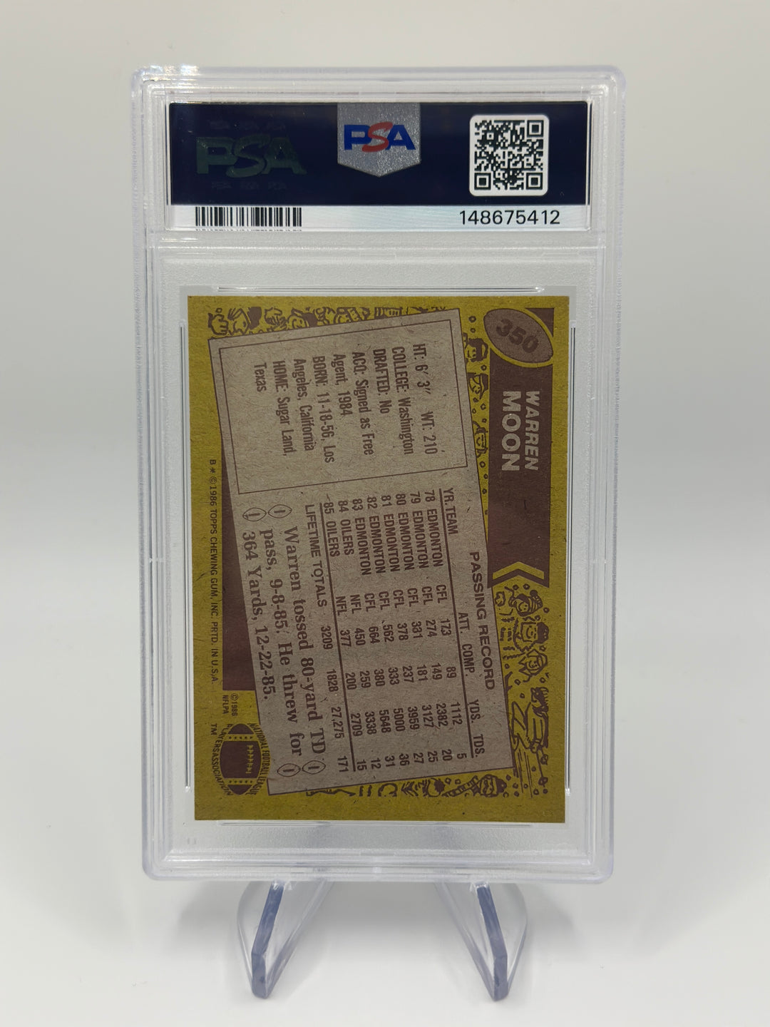 1986 Topps Warren Moon IP Auto #350 PSA Authentic