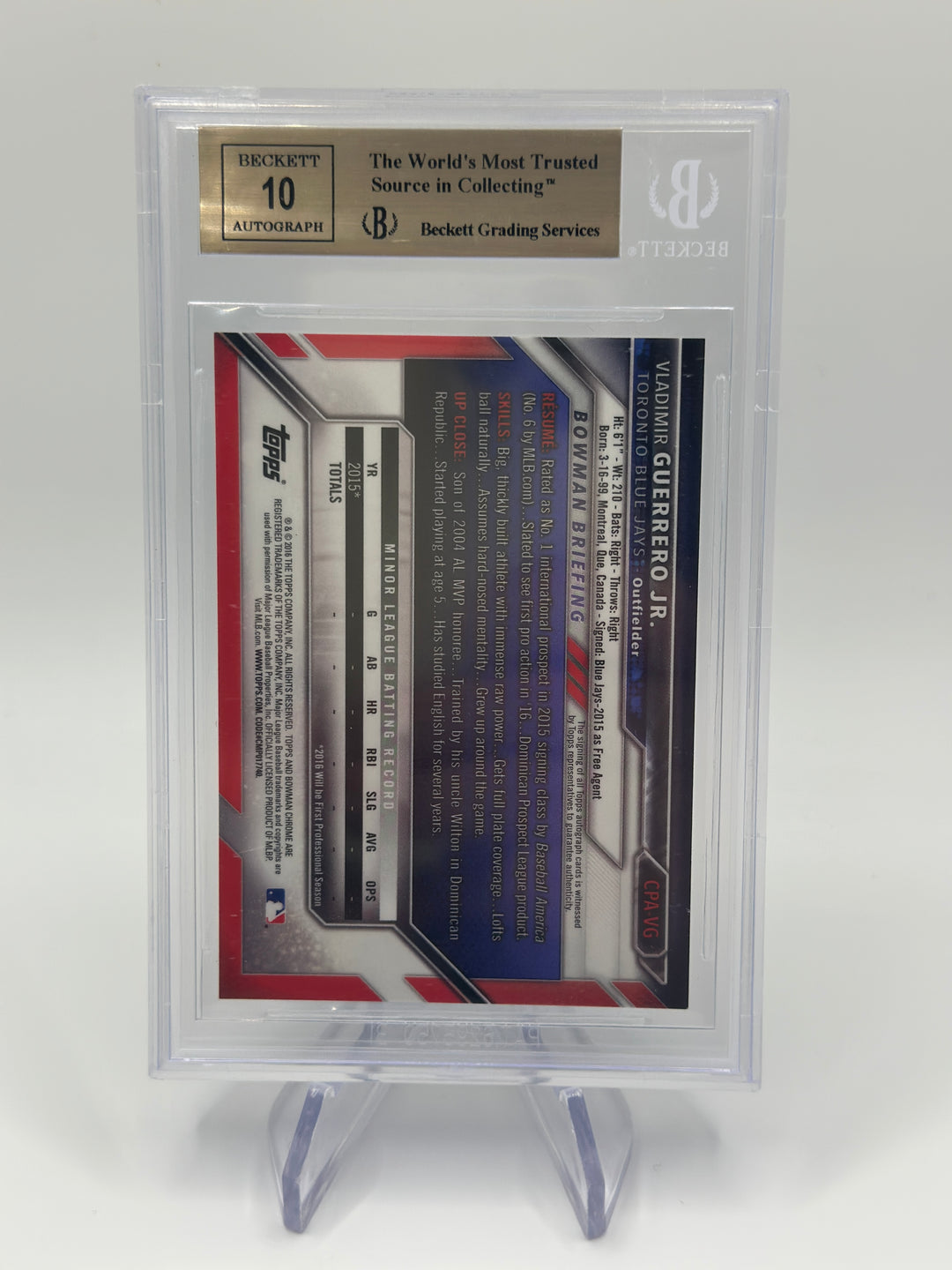 2016 Bowman Chrome Vladimir Guerrero Jr. Auto BGS 9.5