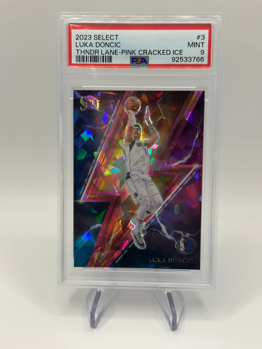 2023 Select Luka Doncic Thunder Lane Pink Cracked Ice #3 PSA 9