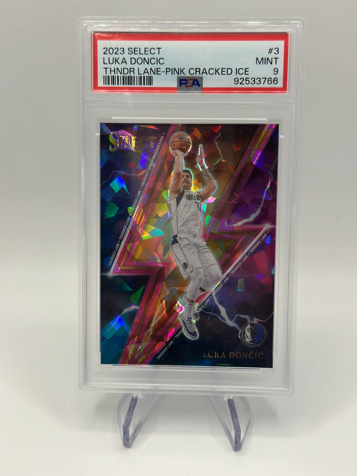 2023 Select Luka Doncic Thunder Lane Pink Cracked Ice #3 PSA 9