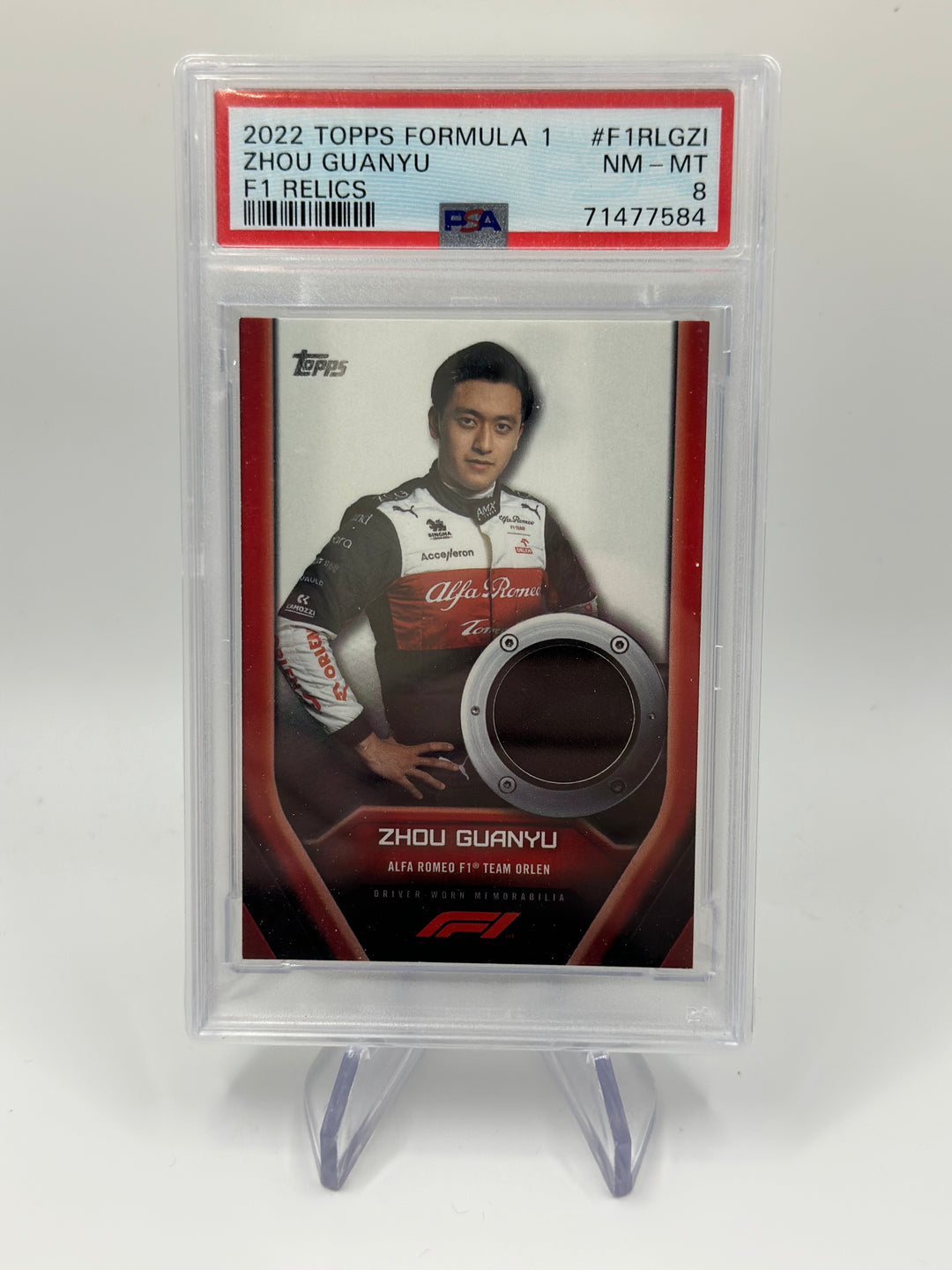 2022 Topps Formula 1 Zhou Guanyu F! Relics PSA 8
