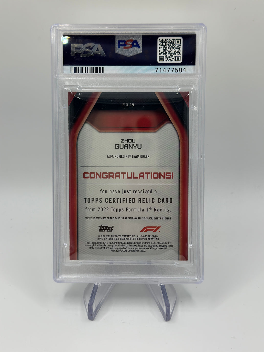 2022 Topps Formula 1 Zhou Guanyu F! Relics PSA 8