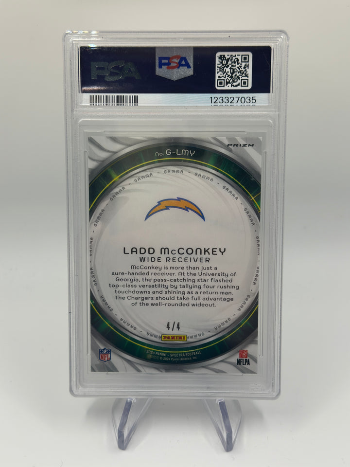 2024 Spectra Ladd McConkey Gamma Neon Marble /4 PSA 9