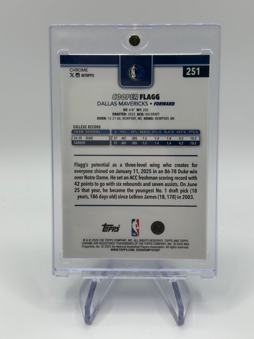 2025 Topps Chrome Cooper Flagg Red/White/Blue #251