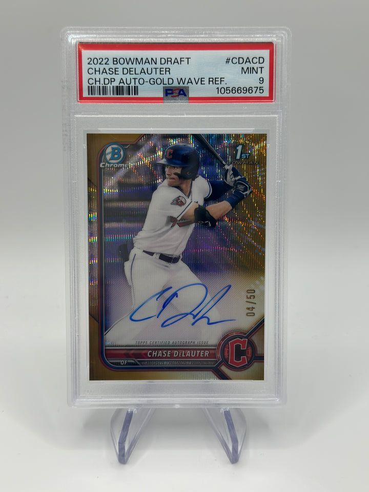 2022 Bowman Draft Chase Delauter Gold Wave Auto /50 PSA 9