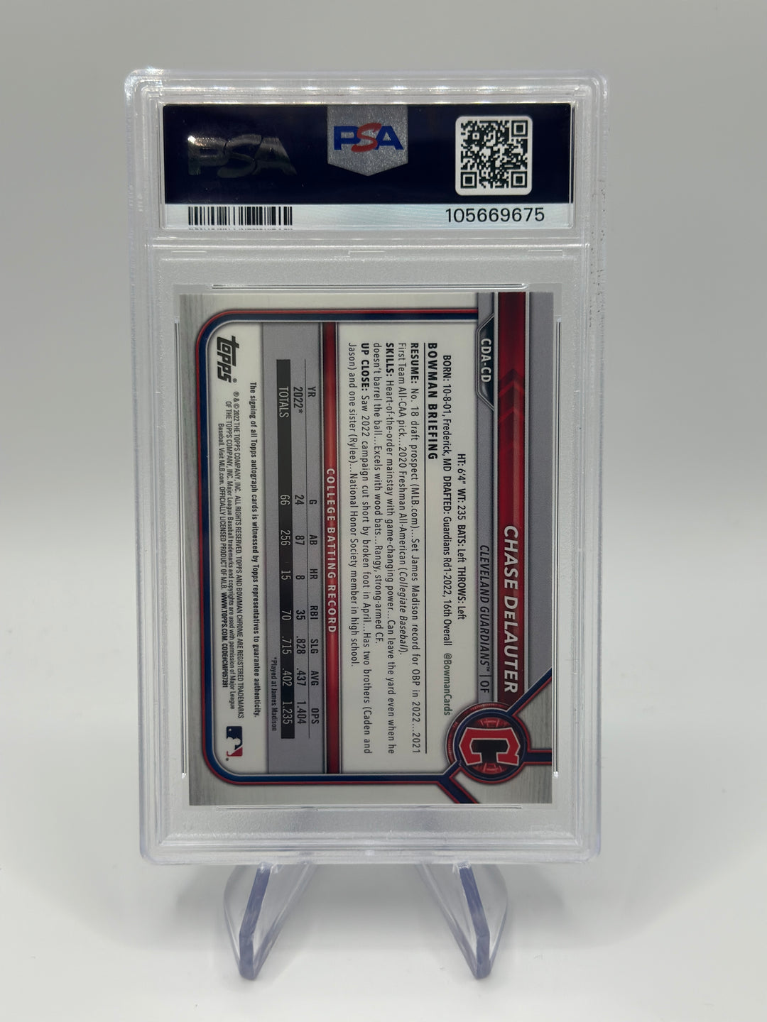 2022 Bowman Draft Chase Delauter Gold Wave Auto /50 PSA 9