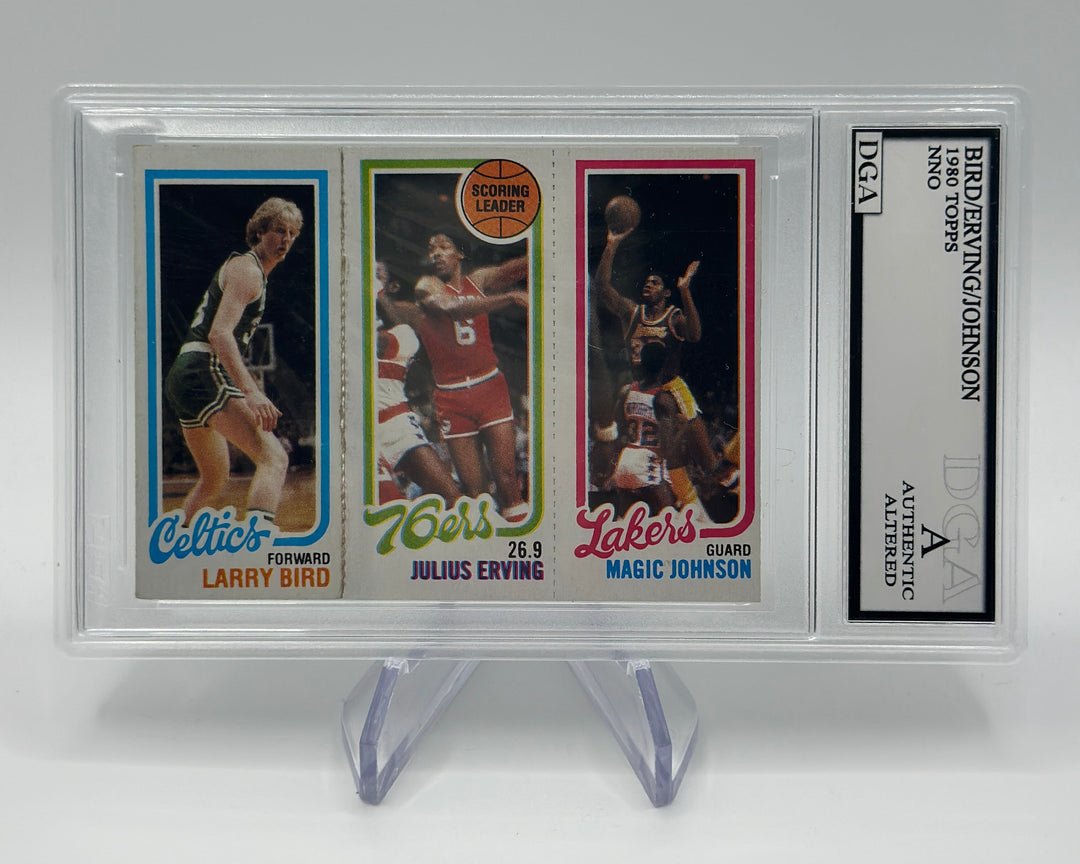 1980 Topps Larry Bird & Magic Johnson & Julius Erving Rookie Card DGA Authentic