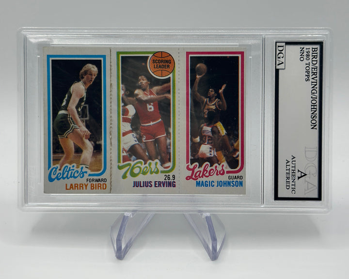 1980 Topps Larry Bird & Magic Johnson & Julius Erving Rookie Card DGA Authentic