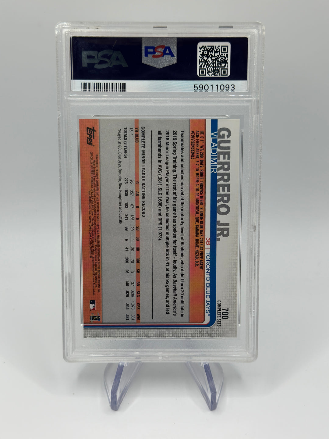 2019 Topps Complete Set Vladimir Guerrero Jr. Fielding #700 PSA 9