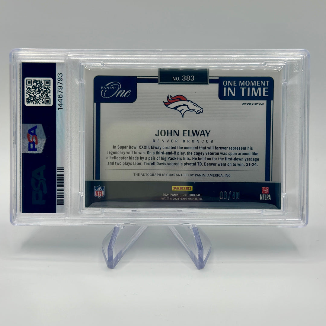 2024 Panini One John Elway One Moment In Time Green /40 Auto PSA 8 Auto 10