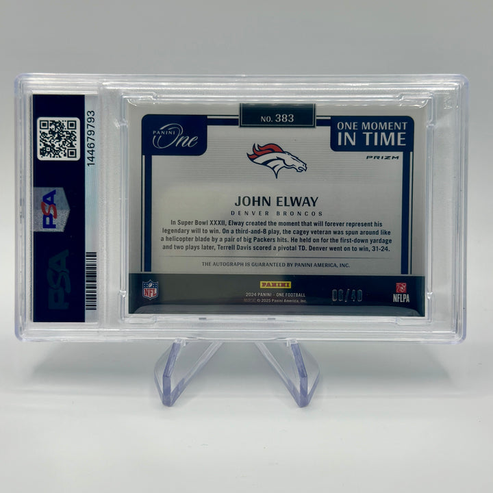 2024 Panini One John Elway One Moment In Time Green /40 Auto PSA 8 Auto 10