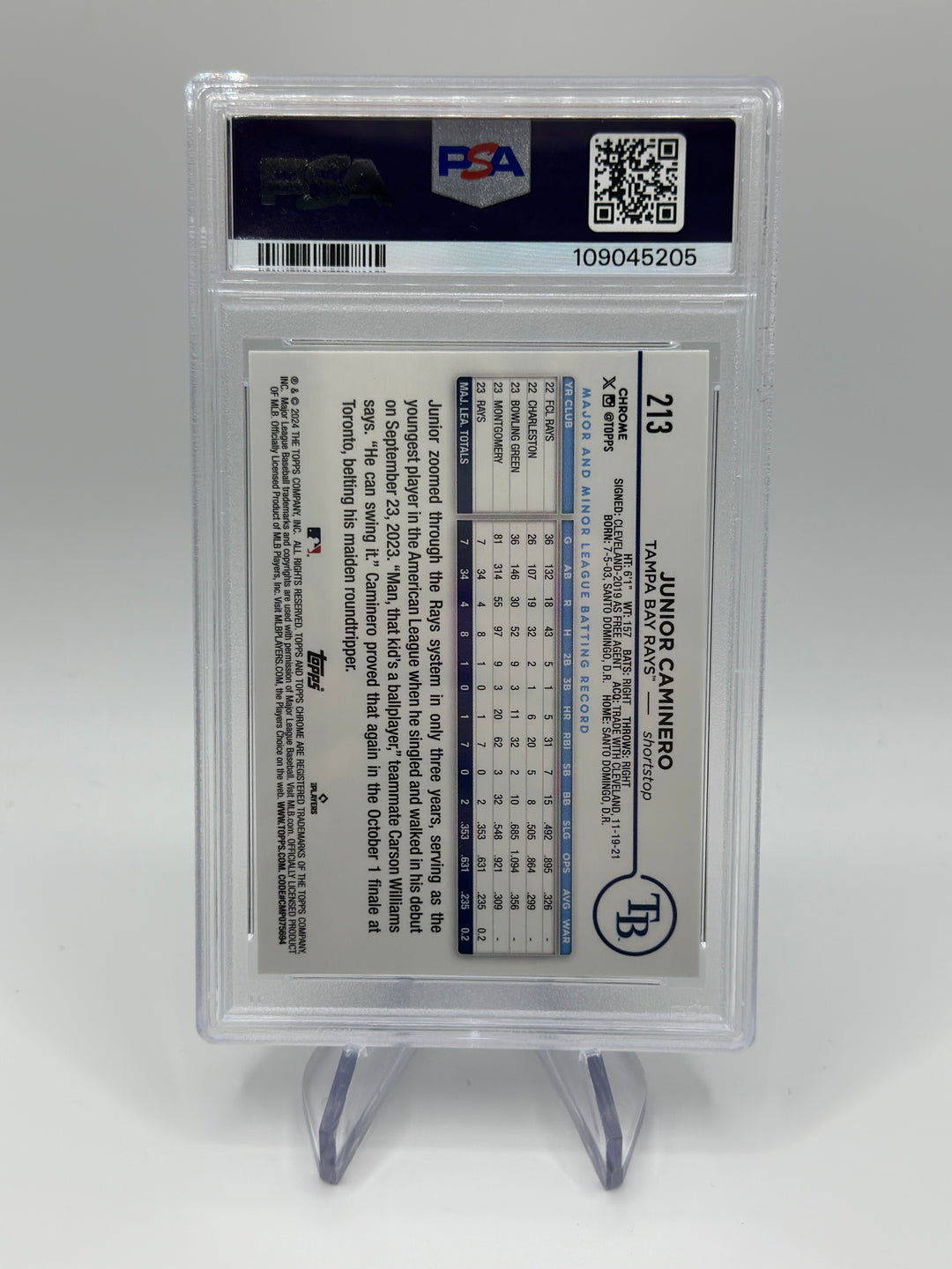 2024 Topps Chrome Junior Caminero #213 PSA 9