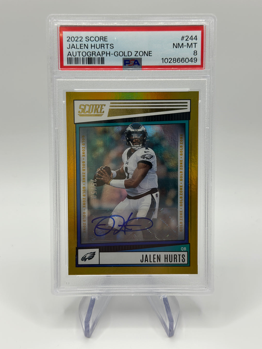2022 Score Jalen Hurts Gold /50 #244 PSA 8