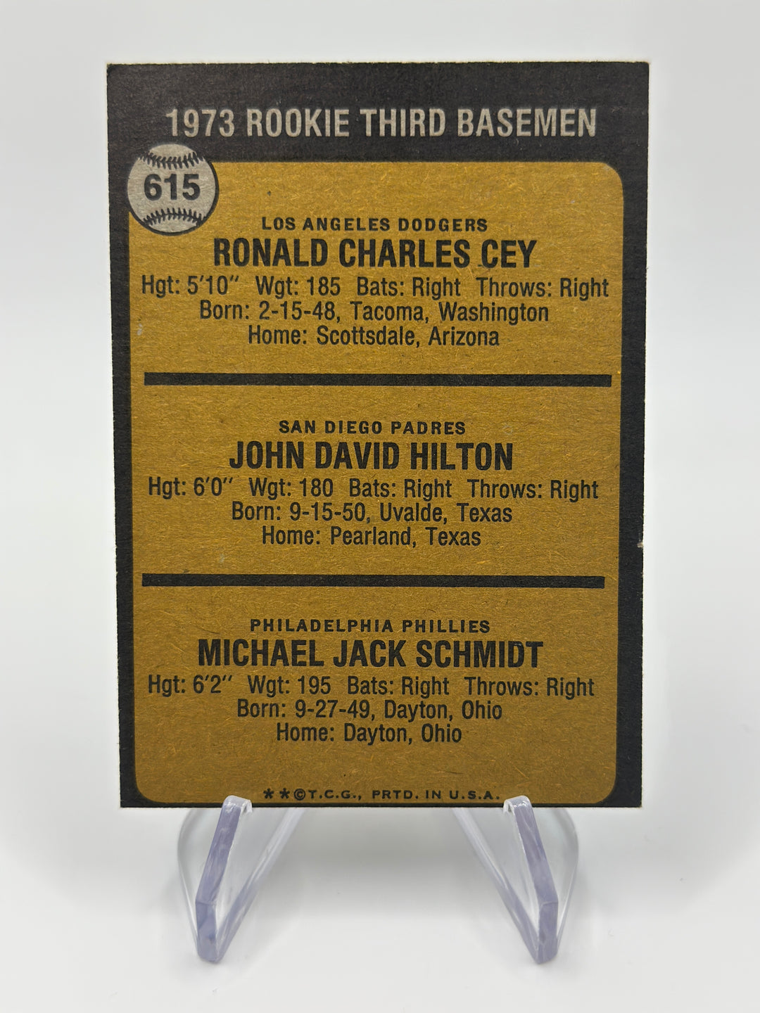 1973 Topps #615 Rookie Third Basemen Mike Schmidt RC Rookie Card HOF