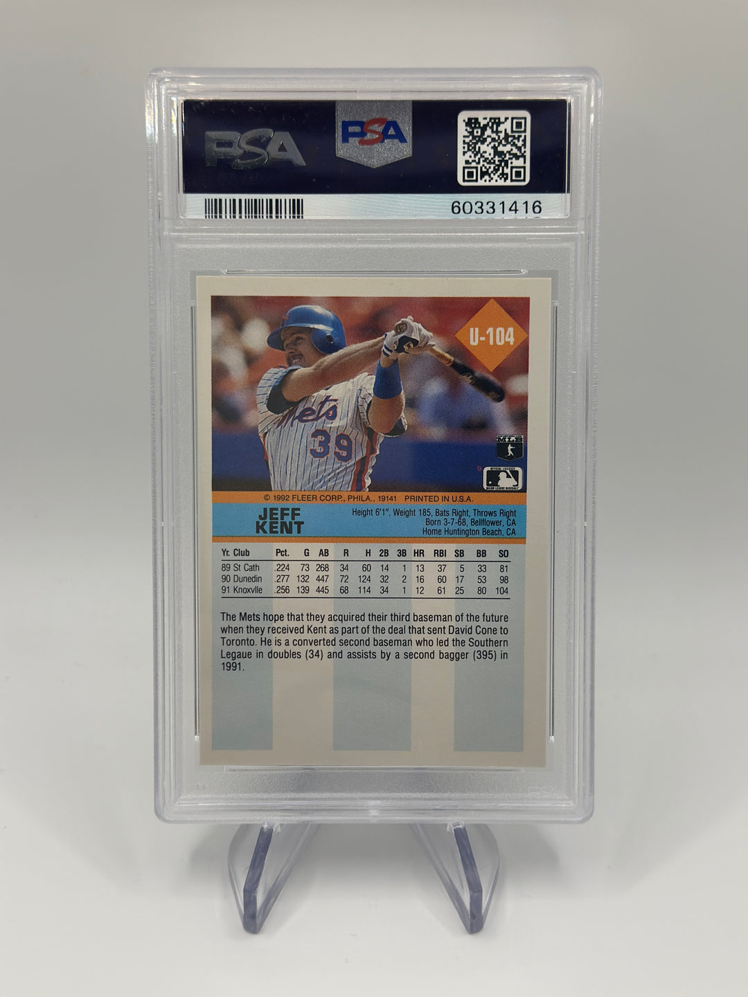 1992 Fleer Update Jeff Kent #U-104 PSA 8
