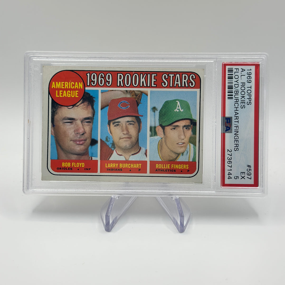 1969 Topps AL Rookies Floyd/Burchart/Fingers #597 PSA 5
