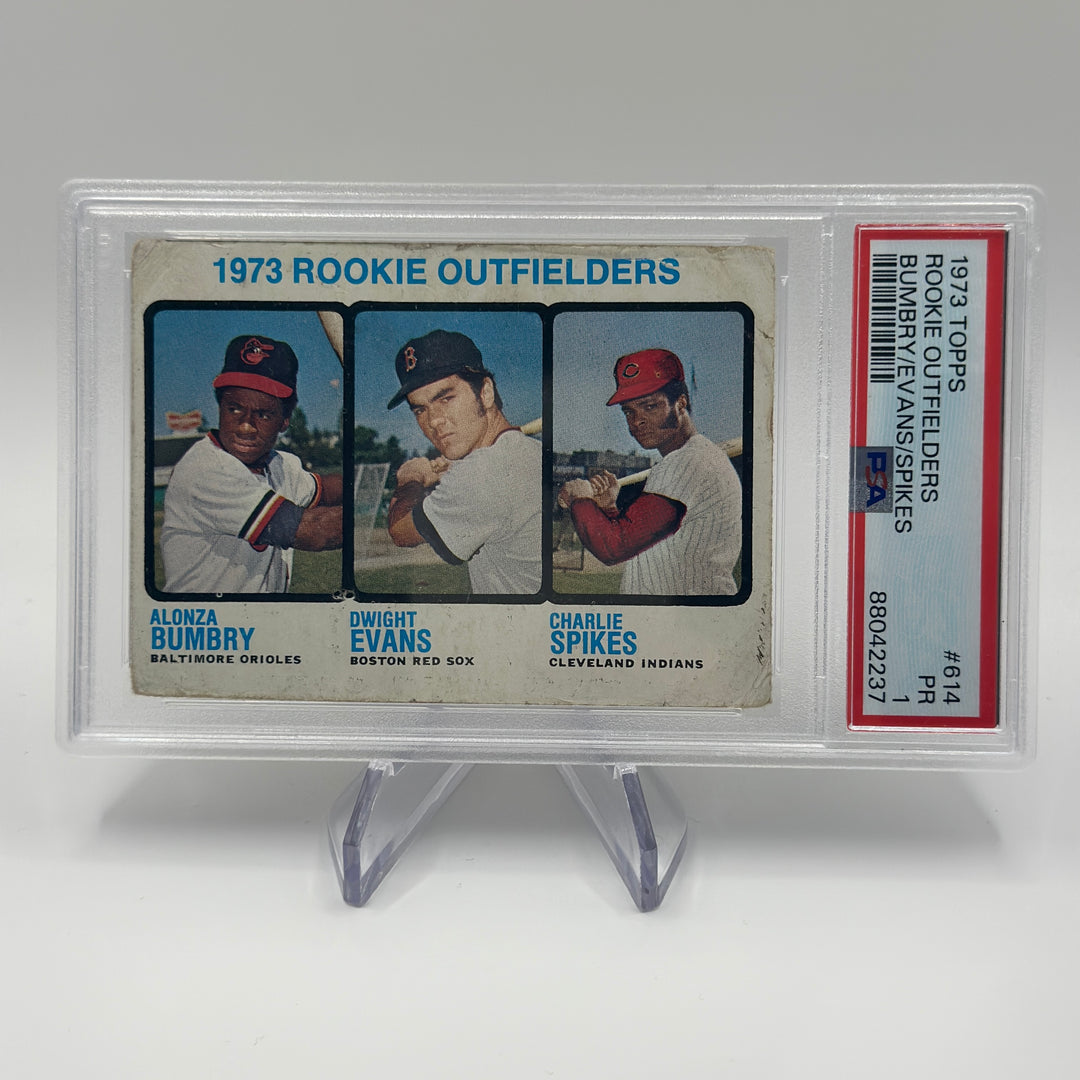 1973 Topps Rookie Outfielders Bumbry/Evans/Spikes #614 PSA 1