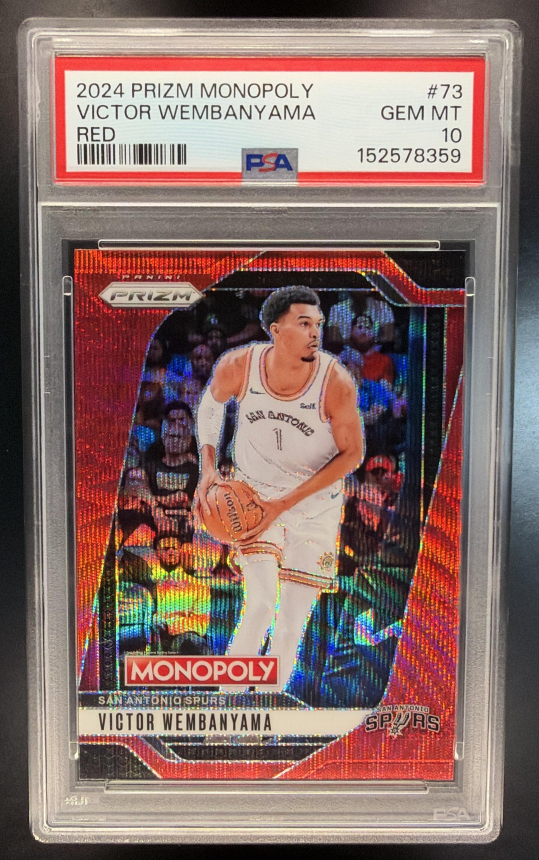 2024-25 Panini Prizm Monopoly Victor Wembanyama #73 Red Wave Spurs PSA 10