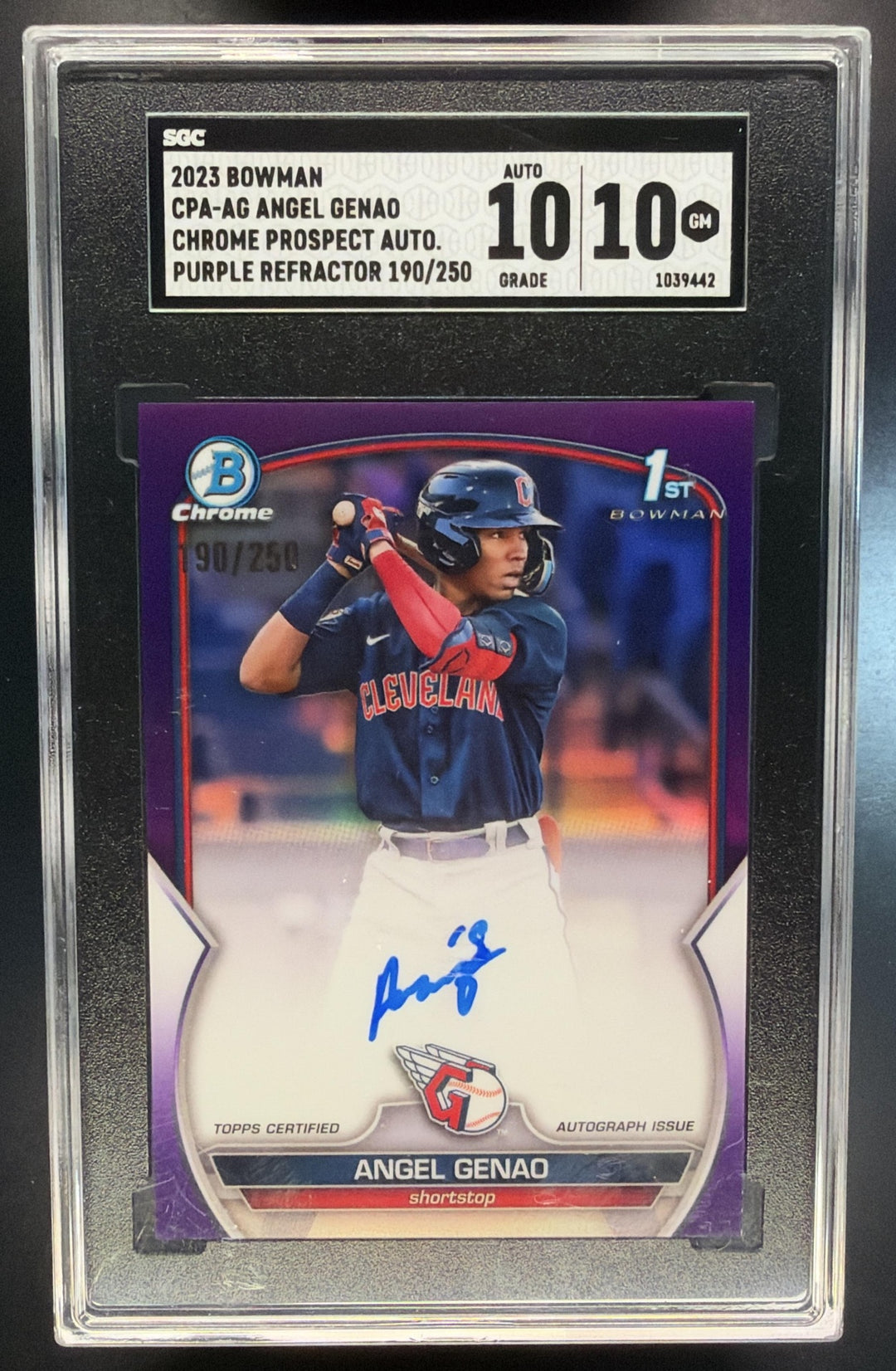2023 Bowman Chrome Angel Genao #CPA-AG Auto Purple Refractor /250 1st SGC 10